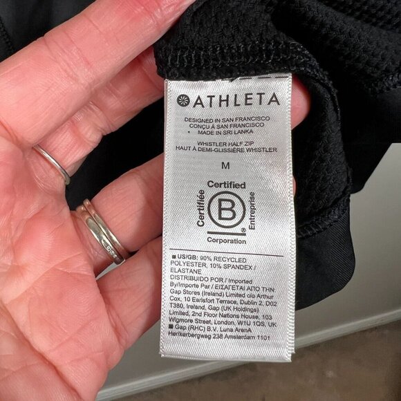 Athleta Womens Whistler Half Zip Top Size Medium Black Mock Neck Thumbholes - Picture 10 of 11
